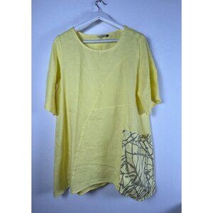 Chalet Women's Linen Tunic Top Abstract Print Yellow Size Large Lightweight